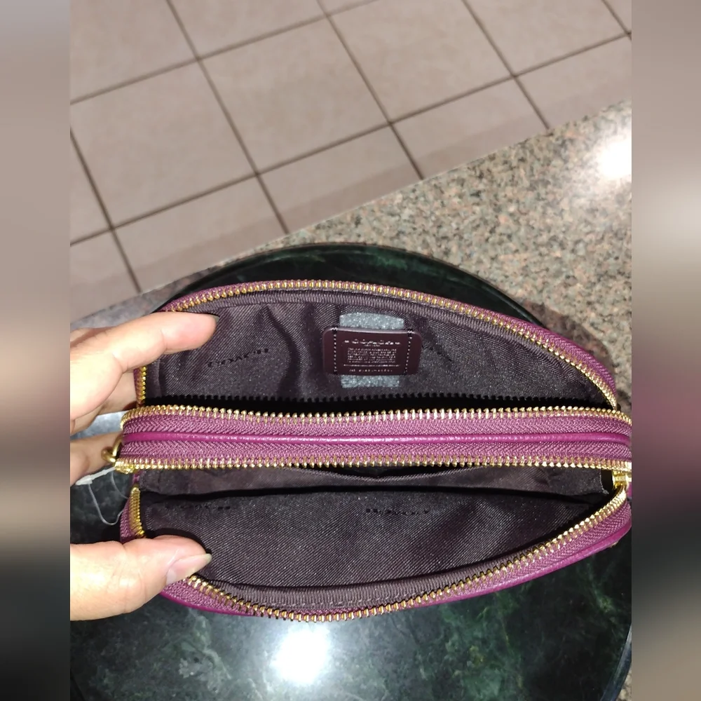 NWT Coach Cristal Border Rivets Dark Berry Crossbody / Clutch in Pebble …